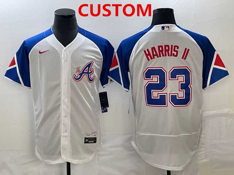 Men%27s Atlanta Braves Custom White 2023 City Connect Flex Base Stitched Baseball Jersey